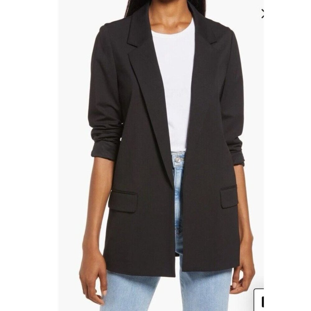AllSaints Suit Jacket Blazer 8 Black Stretch Open Front $229